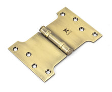 Load image into Gallery viewer, 49553 Aged Brass 4" x 4" x 6" Parliament Hinge (pair) ss