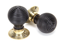 Load image into Gallery viewer, 83574 Ebony & Aged Brass Beehive Mortice/Rim Knob Set