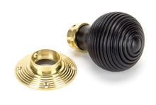 Load image into Gallery viewer, 91729 Ebony & Polished Brass Beehive Mortice/Rim Knob Set