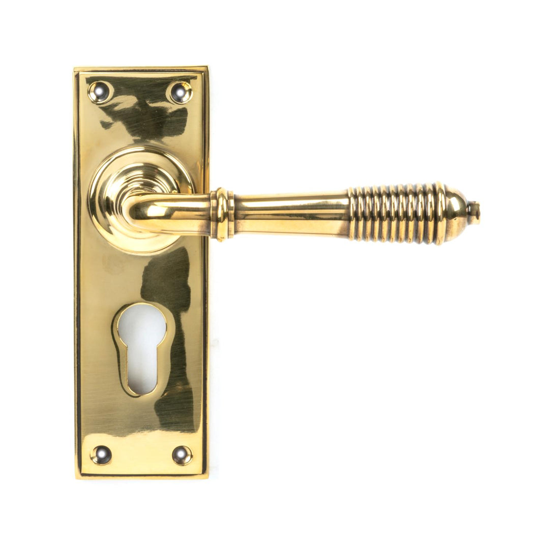 33085 Aged Brass Reeded Lever Euro Lock Set