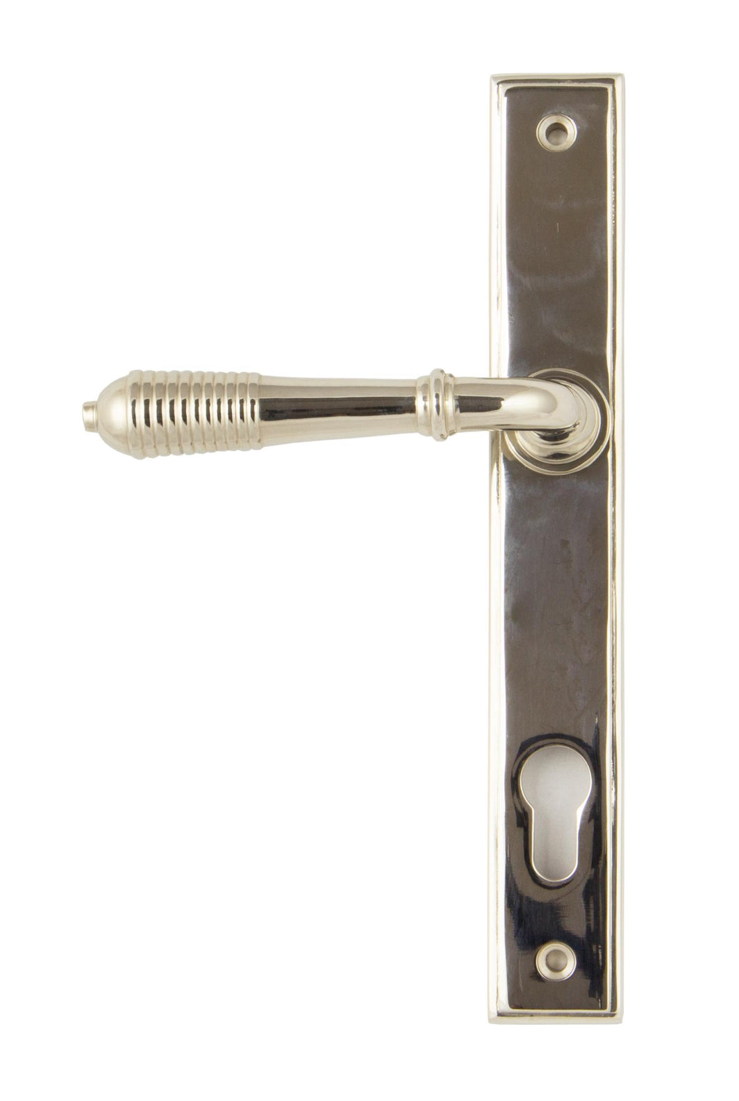 33316 Polished Nickel Reeded Slimline Lever Espag. Lock Set