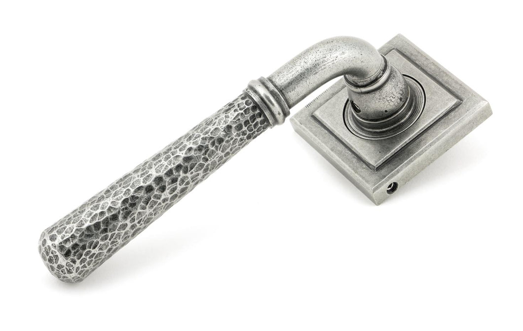 45658 Pewter Hammered Newbury Lever on Rose Set (Square)