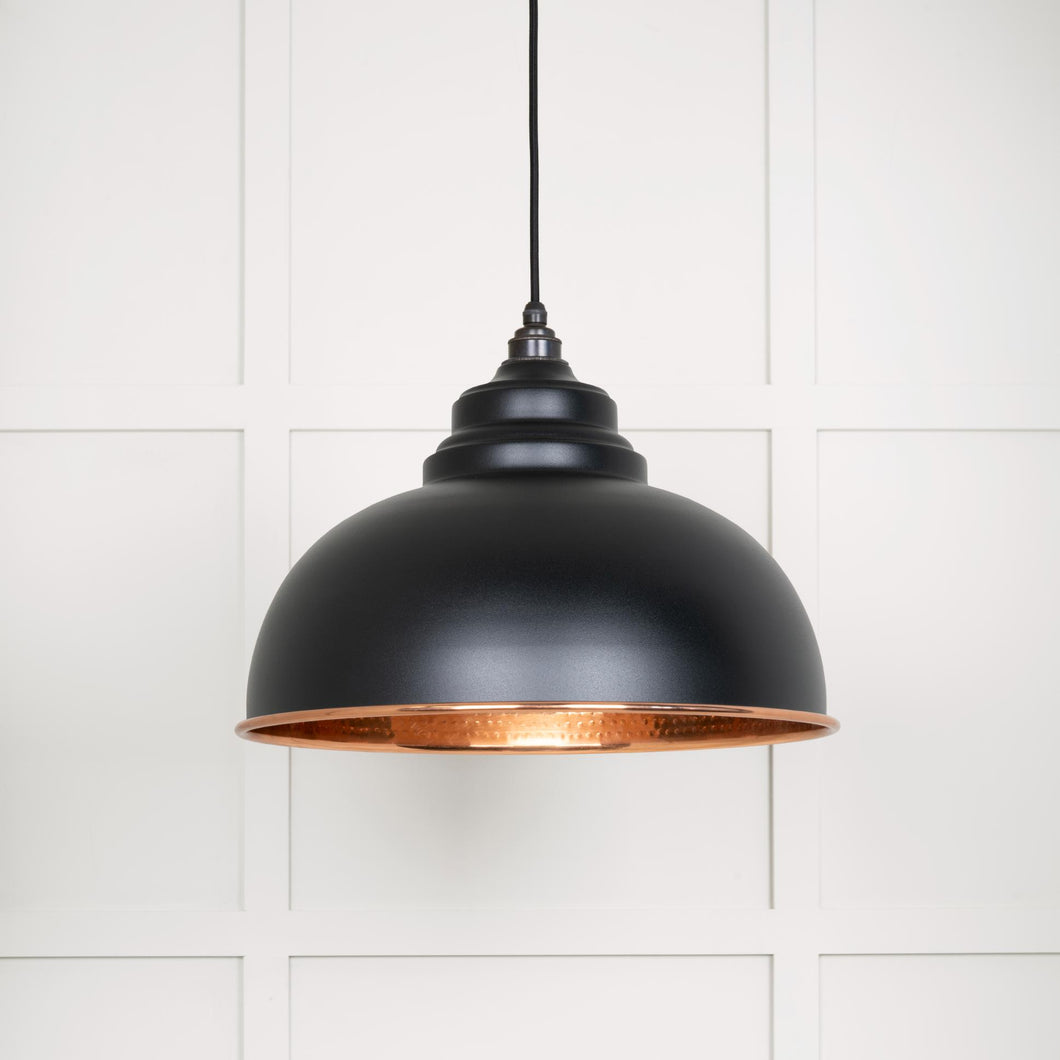 49501EB Hammered Copper Harborne Pendant in Elan Black