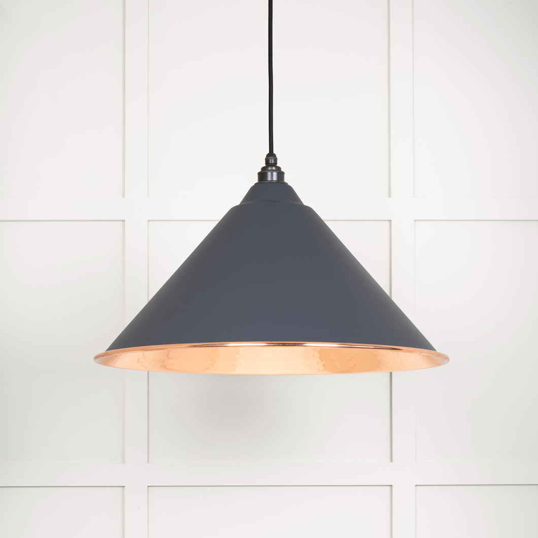 49503SL Hammered Copper Hockley Pendant in Slate