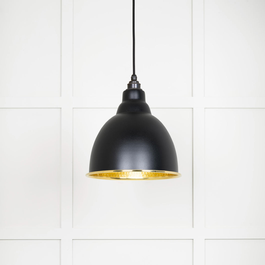 49517EB Hammered Brass Brindley Pendant in Elan Black