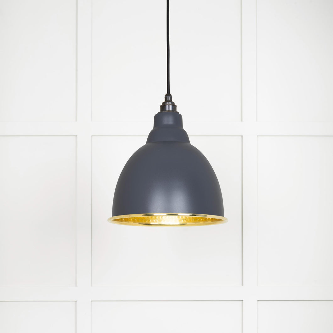 49517SL Hammered Brass Brindley Pendant in Slate