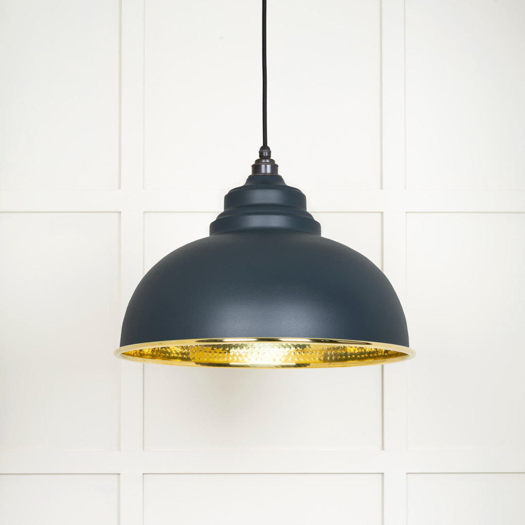 49521SO Hammered Brass Harborne Pendant in Soot