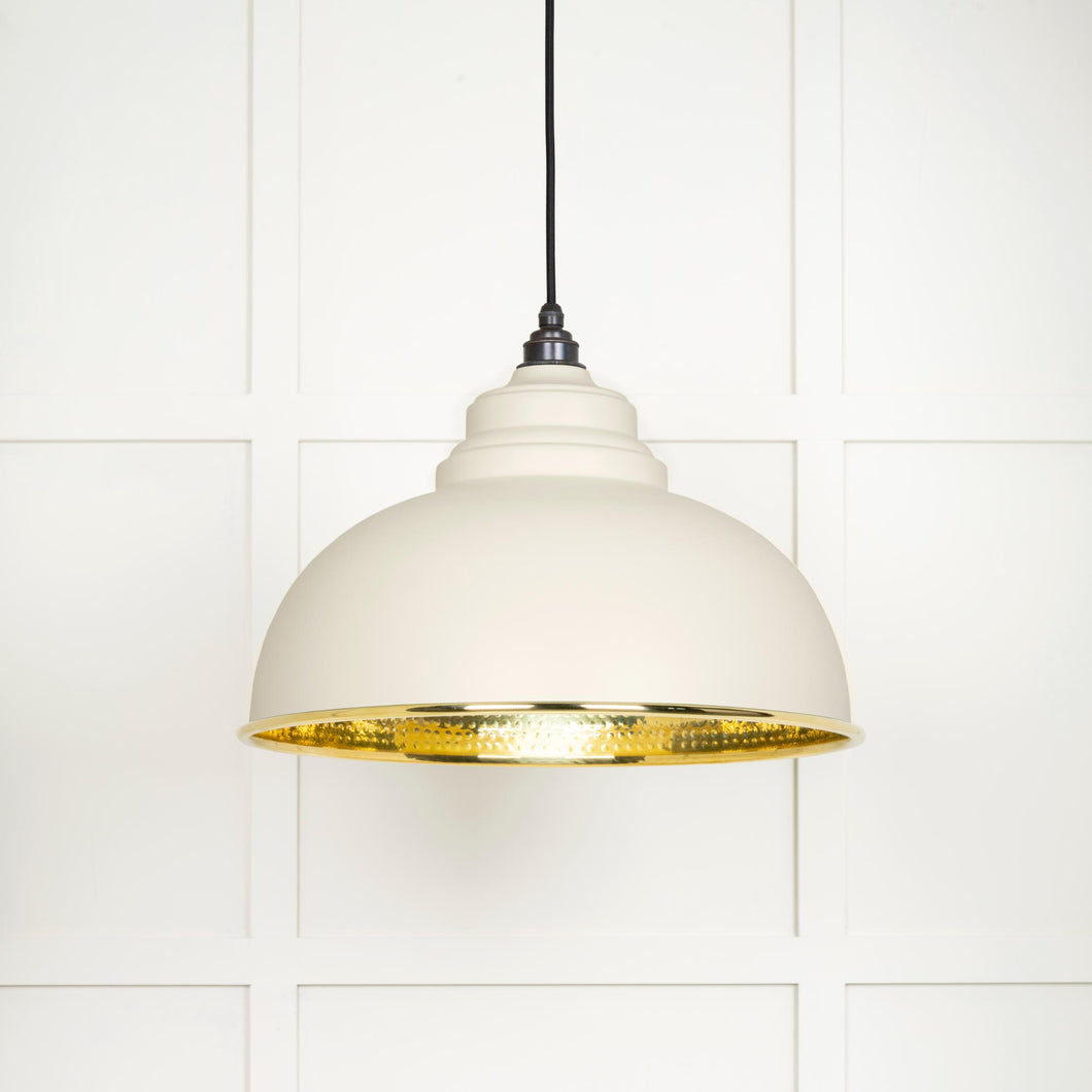 49521TE Hammered Brass Harborne Pendant in Teasel