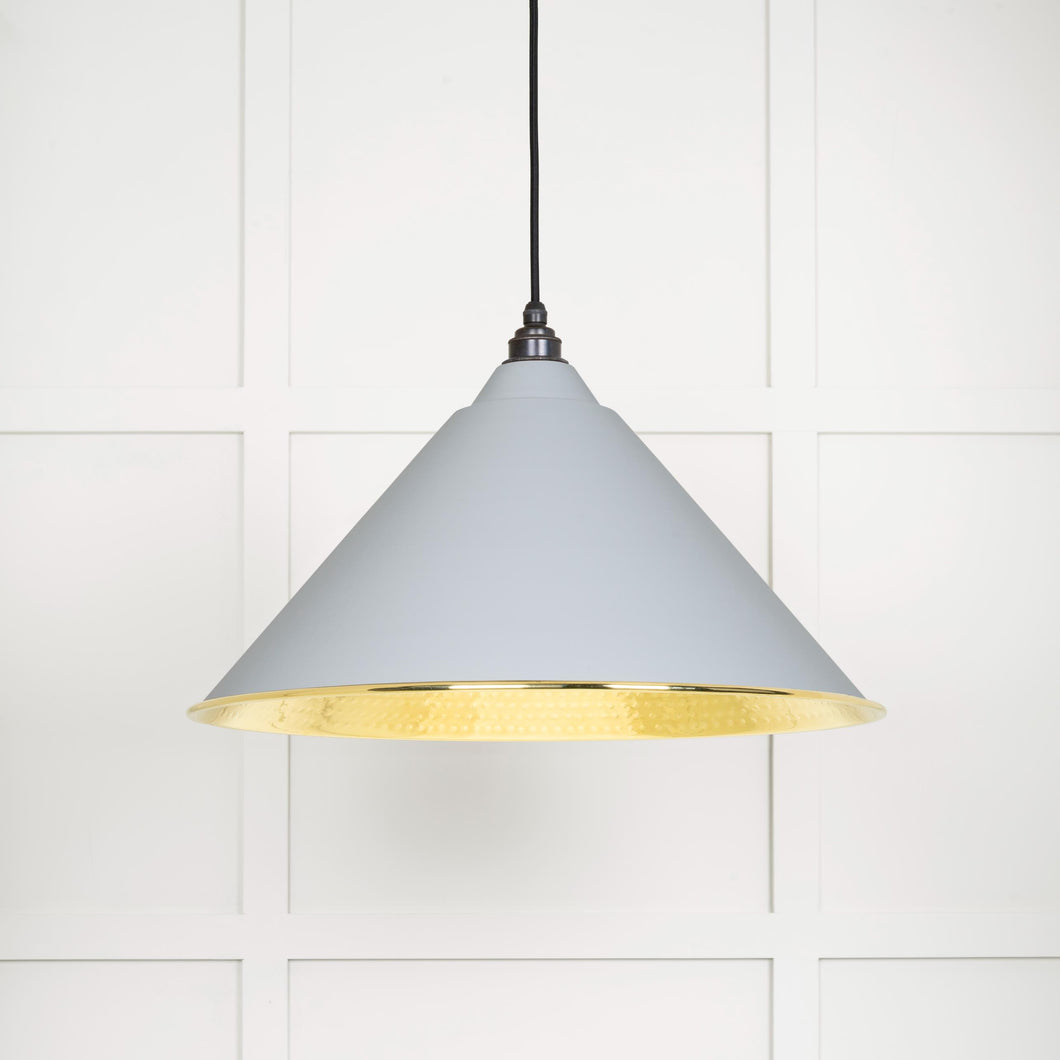 49523BI Hammered Brass Hockley Pendant in Birch