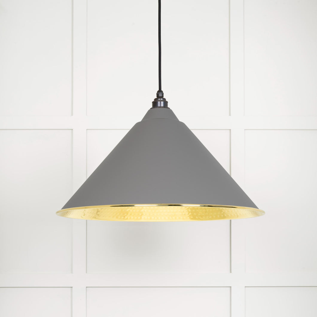 49523BL Hammered Brass Hockley Pendant in Bluff