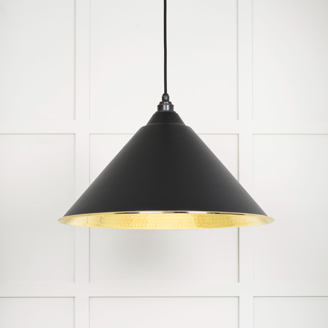 49523EB Hammered Brass Hockley Pendant in Elan Black