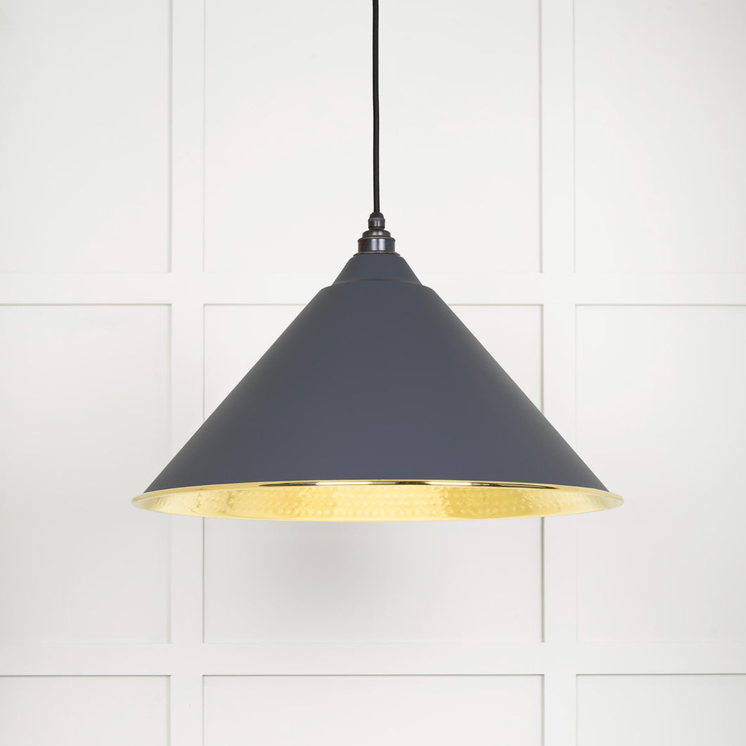 49523SL Hammered Brass Hockley Pendant in Slate