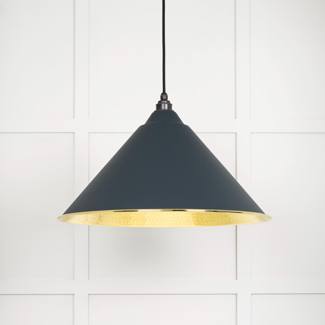 49523SO Hammered Brass Hockley Pendant in Soot