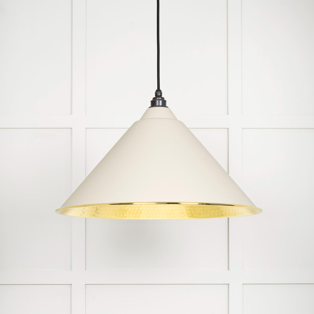 49523TE Hammered Brass Hockley Pendant in Teasel