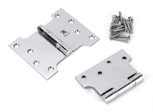 Load image into Gallery viewer, 49558 Polished Chrome 4&quot; x 3&quot; x 5&quot;  Parliament Hinge (pair) ss
