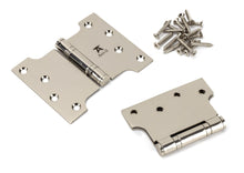 Load image into Gallery viewer, 49564 Polished Nickel 4&quot; x 3&quot; x 5&quot;  Parliament Hinge (pair) ss
