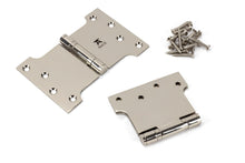 Load image into Gallery viewer, 49565 Polished Nickel 4&quot; x 4&quot; x 6&quot;  Parliament Hinge (pair) ss
