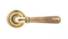 Load image into Gallery viewer, 50038 Aged Brass Hammered Newbury Lever on Rose Set (Art Deco) - Unsprung
