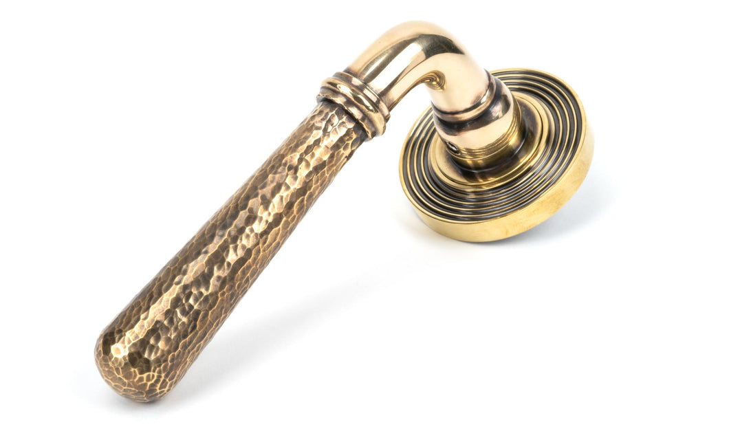 50039 Aged Brass Hammered Newbury Lever on Rose Set (Beehive) - Unsprung