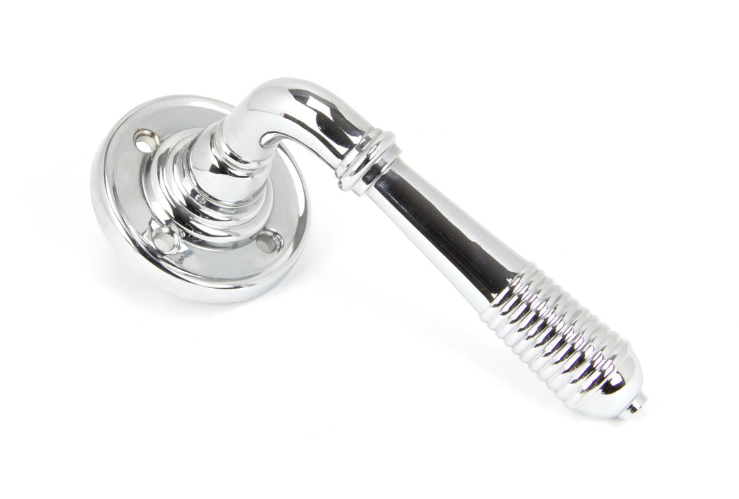 50088 Polished Chrome Reeded Lever on Rose Set - Unsprung